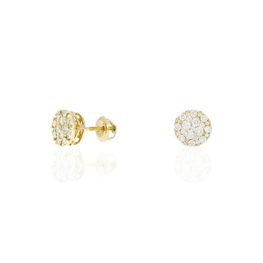 1.10Ct Natural Diamond 14k Yellow Gold Screw Back Stud Earrings 9mm