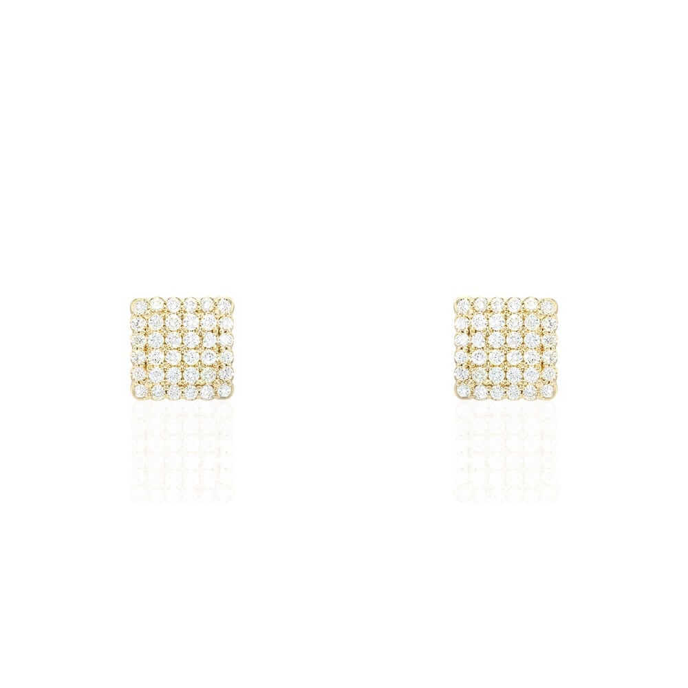 1.37Ct Natural Diamond 14k Yellow Gold Square Screw Back Stud Earrings 11mm