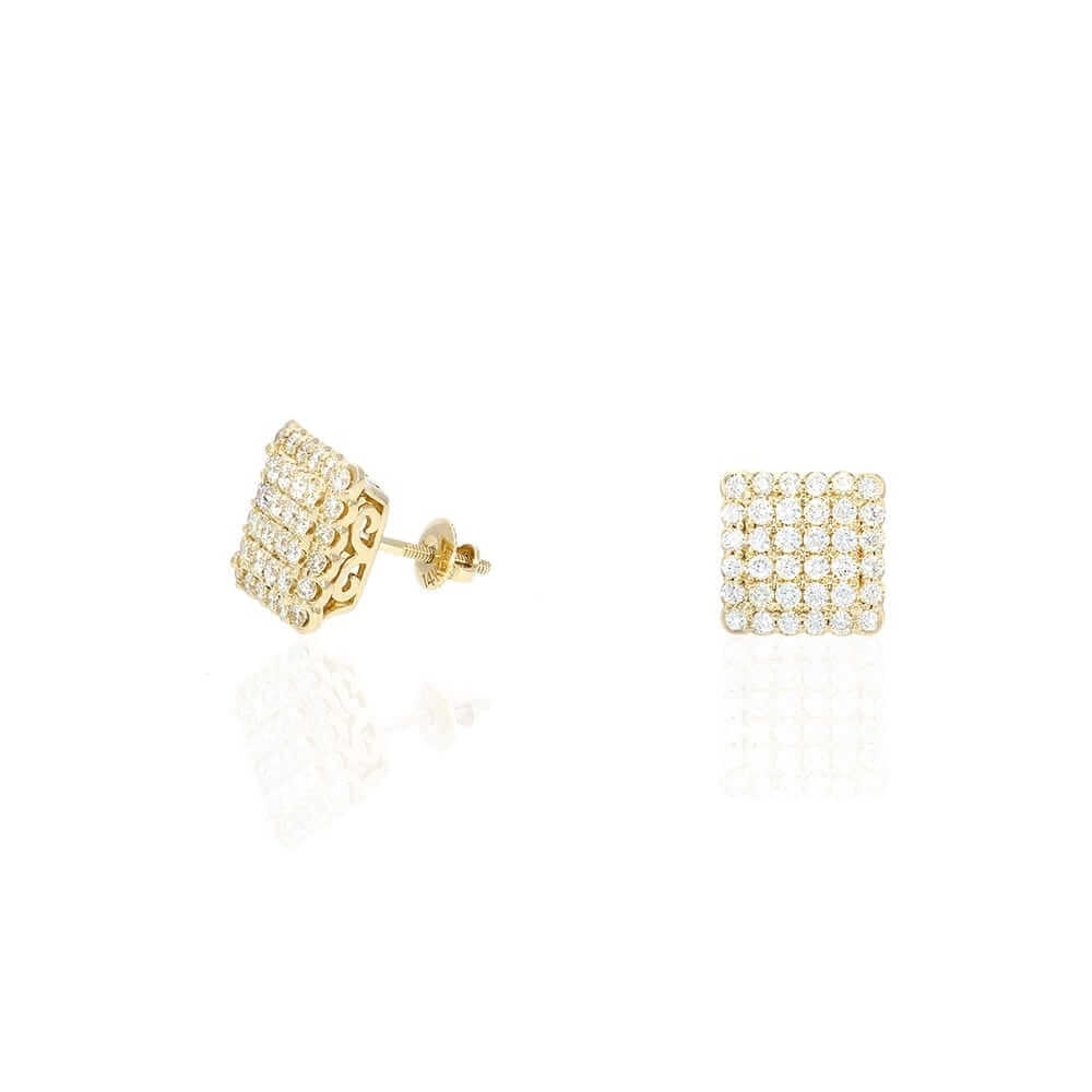 1.37Ct Natural Diamond 14k Yellow Gold Square Screw Back Stud Earrings 11mm