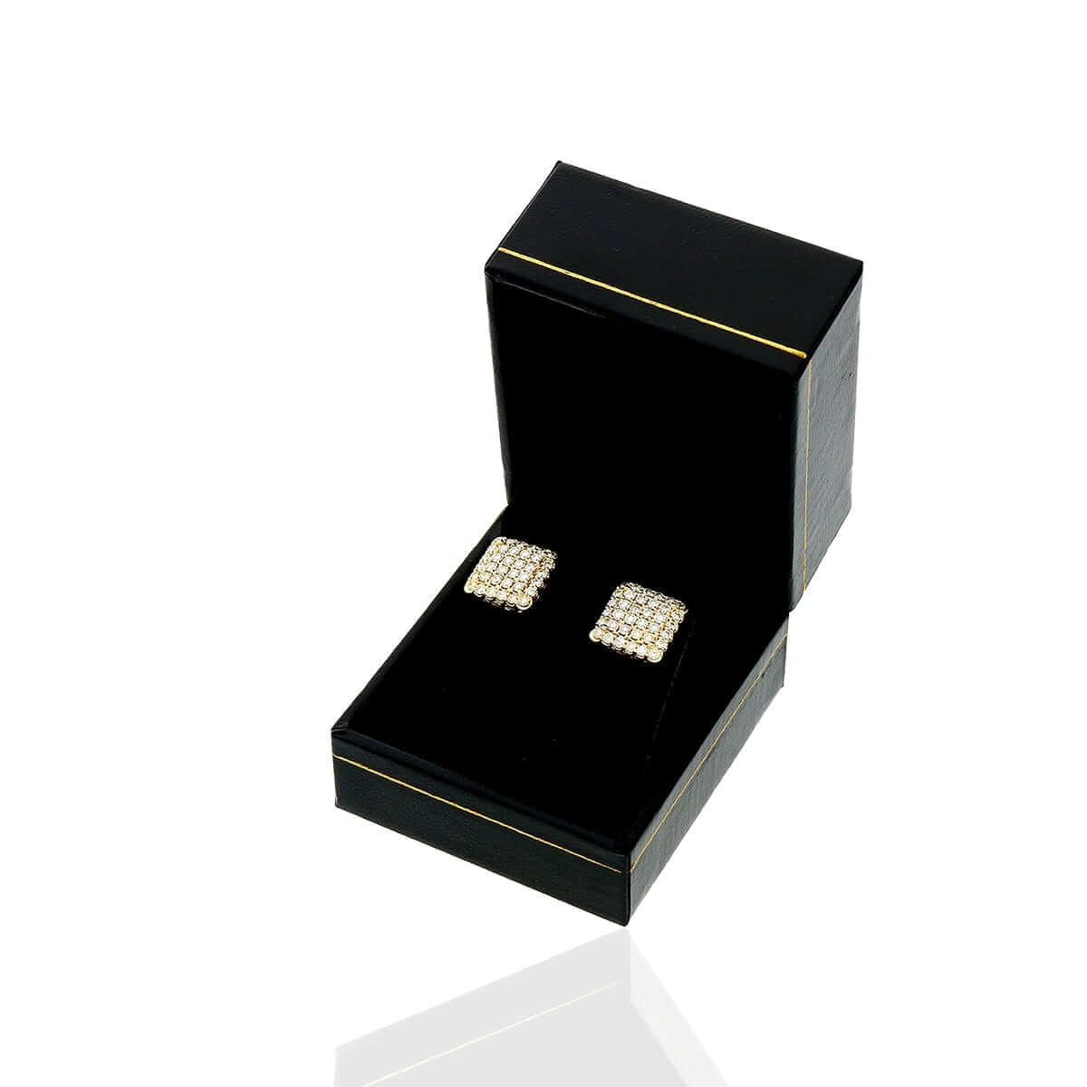 1.37Ct Natural Diamond 14k Yellow Gold Square Screw Back Stud Earrings 11mm