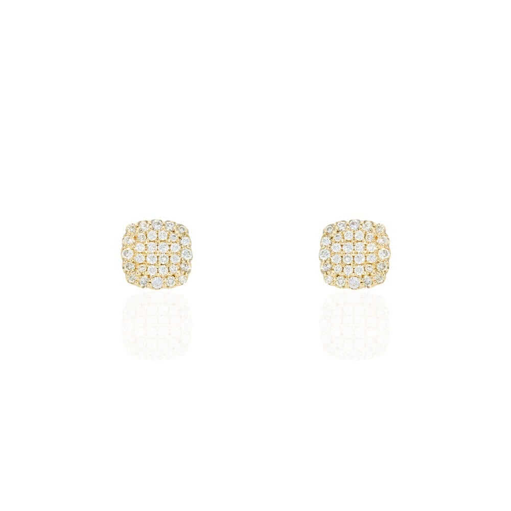 1.04Ct Natural Diamond 14k Yellow Gold Square Screw Back Stud Earrings 10mm