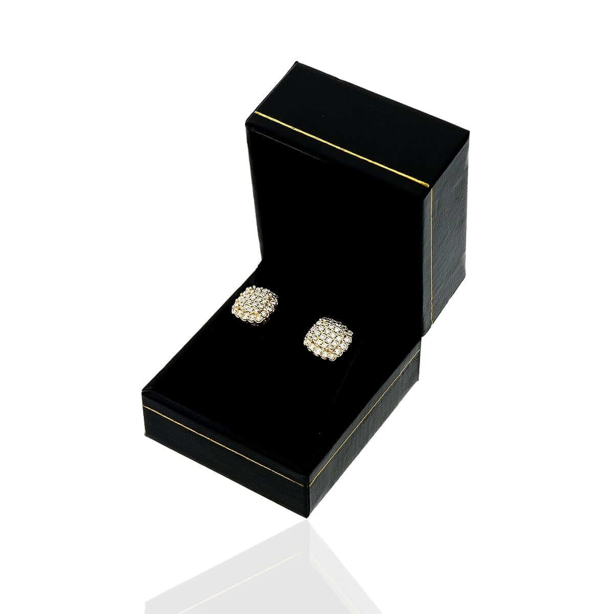 1.04Ct Natural Diamond 14k Yellow Gold Square Screw Back Stud Earrings 10mm