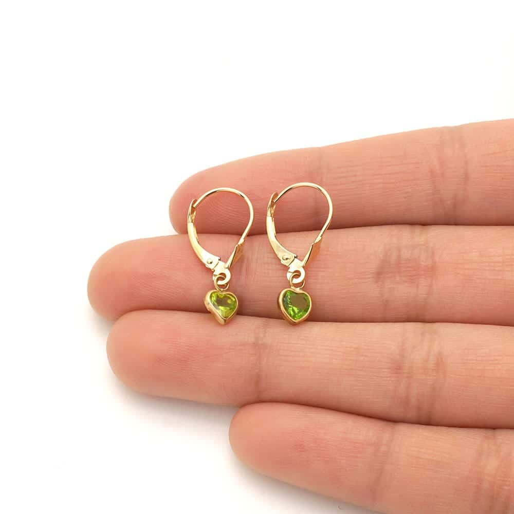14k Yellow Gold Birthstone Bezel Set Heart Drop Leverback Earrings