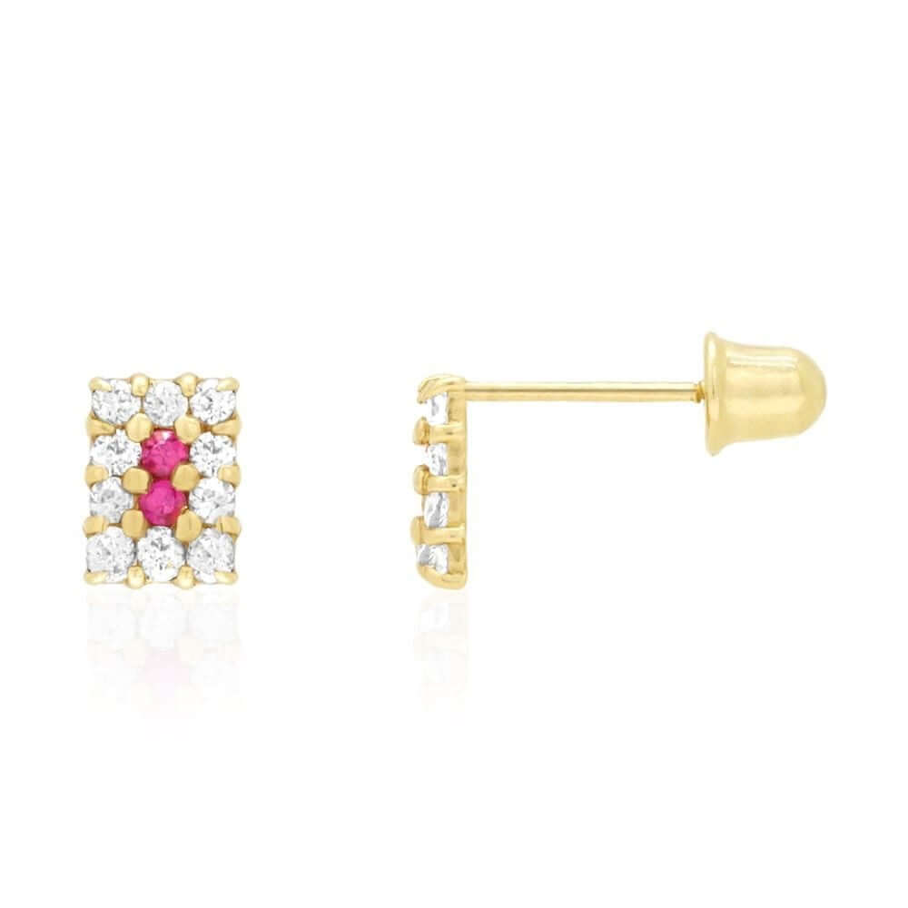 14k Yellow Gold White Zircon, Ruby, Sapphire, Tourmaline Screwback Stud Earrings