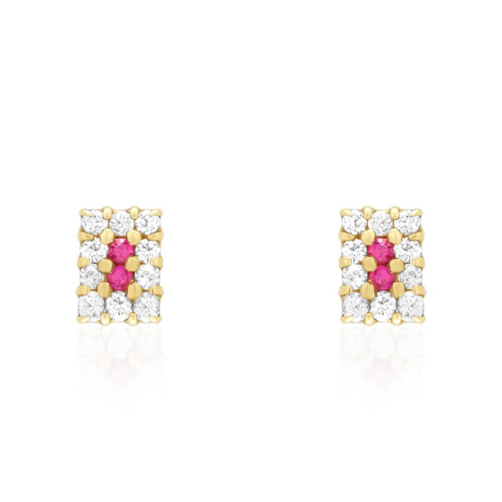 14k Yellow Gold White Zircon, Ruby, Sapphire, Tourmaline Screwback Stud Earrings
