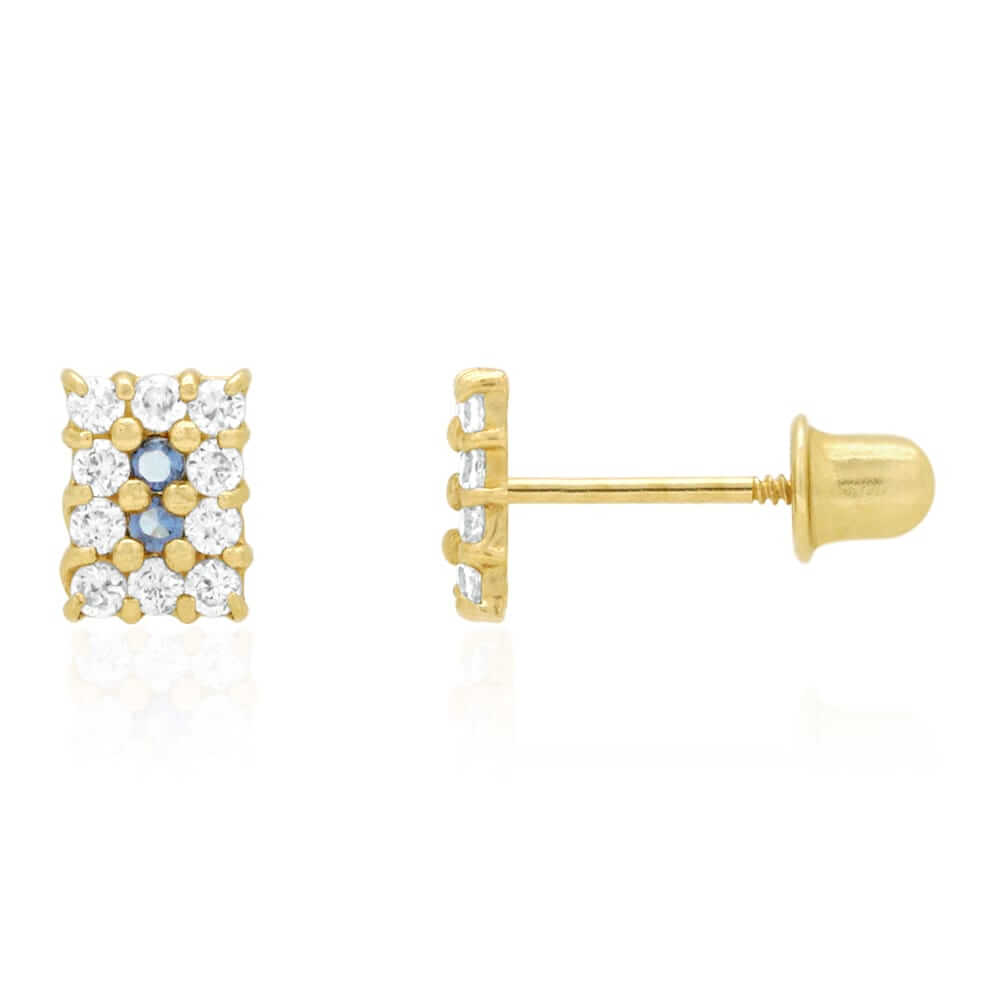 14k Yellow Gold White Zircon, Ruby, Sapphire, Tourmaline Screwback Stud Earrings