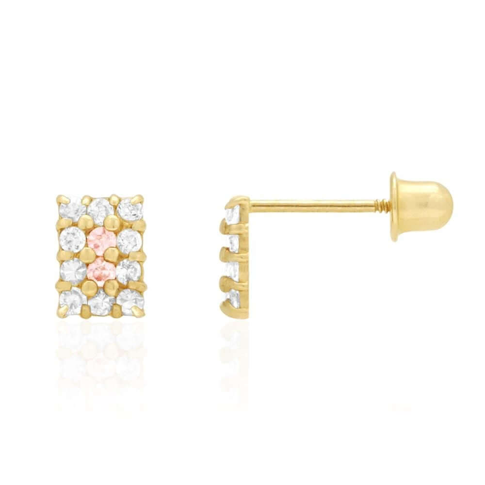 14k Yellow Gold White Zircon, Ruby, Sapphire, Tourmaline Screwback Stud Earrings