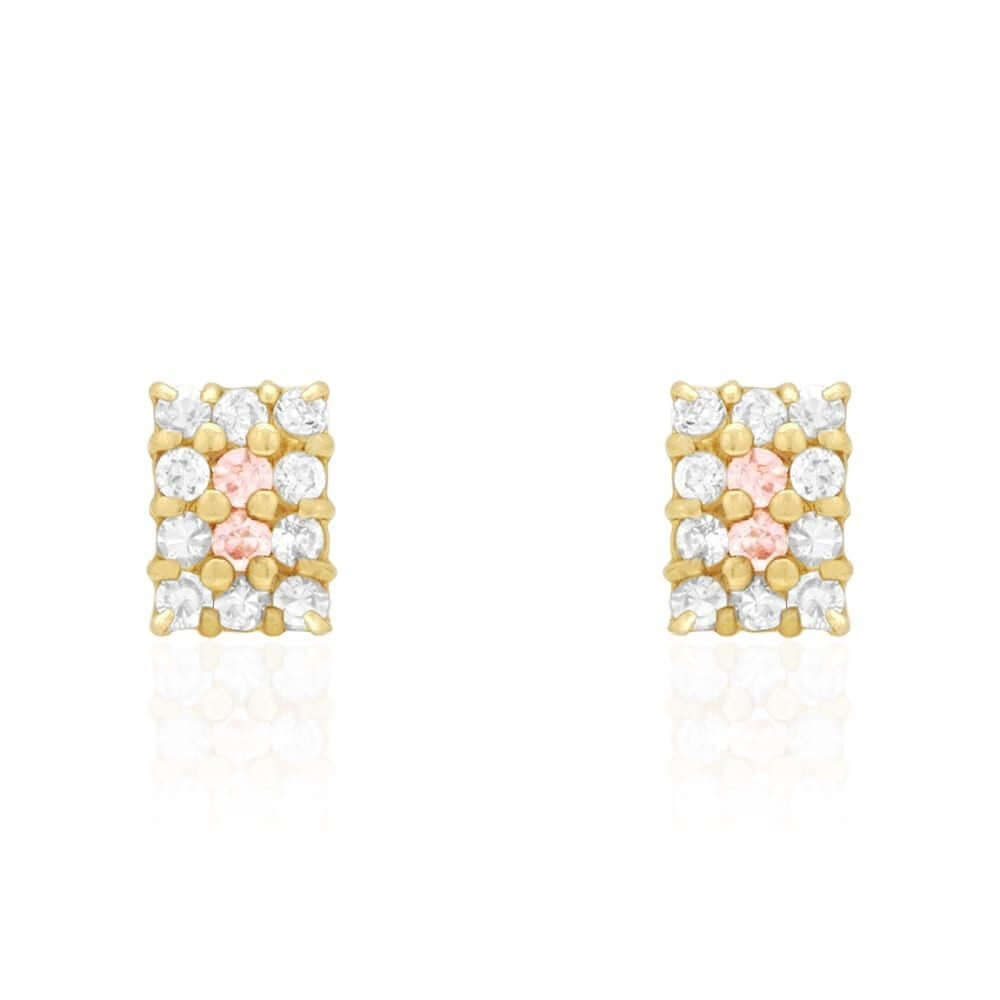 14k Yellow Gold White Zircon, Ruby, Sapphire, Tourmaline Screwback Stud Earrings