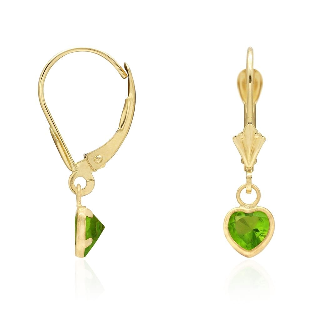 14k Yellow Gold Birthstone Bezel Set Heart Drop Leverback Earrings