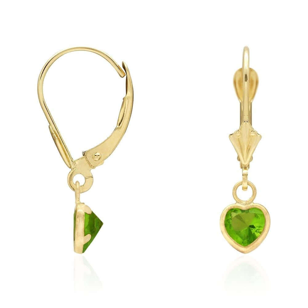 14k Yellow Gold Birthstone Bezel Set Heart Drop Leverback Earrings