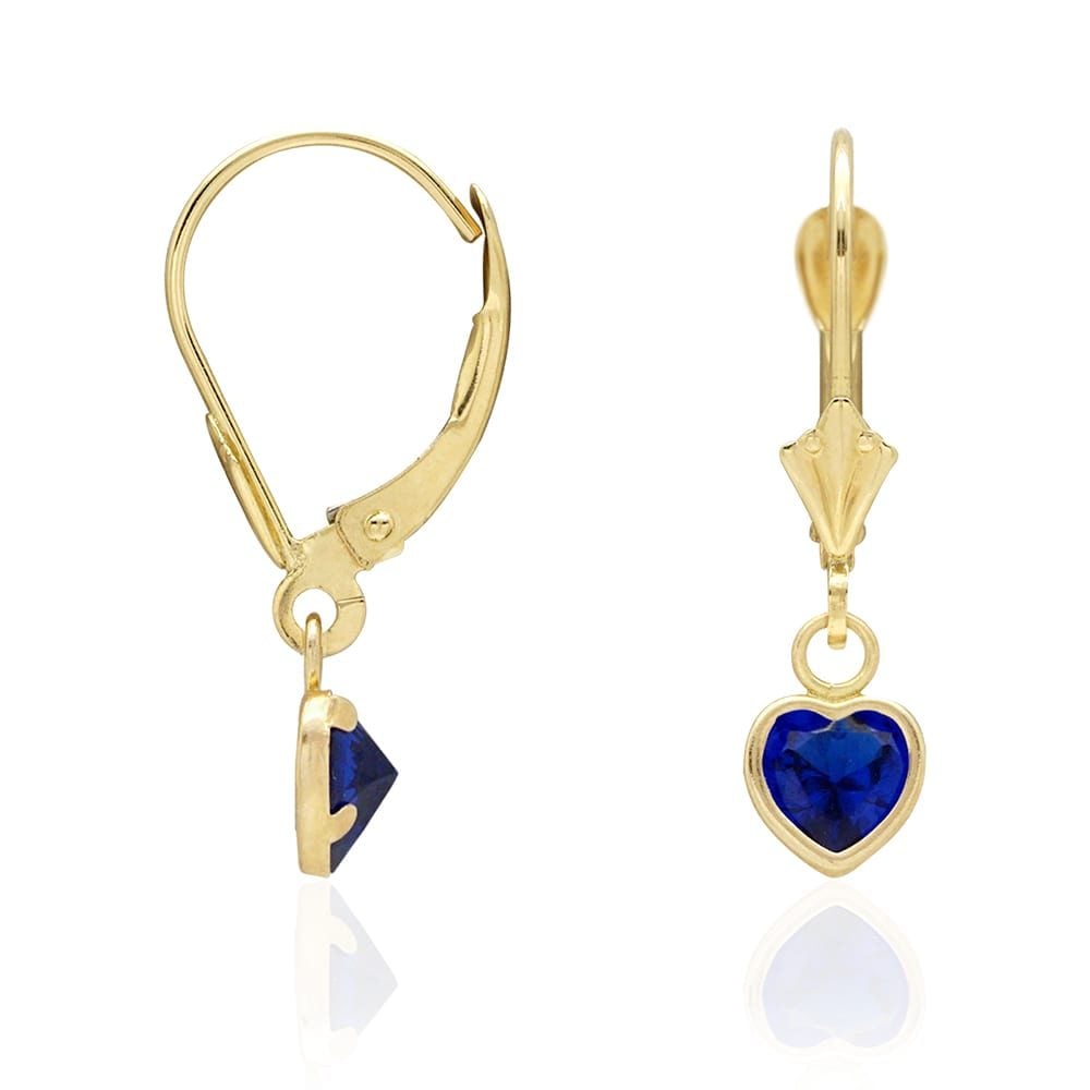 14k Yellow Gold Birthstone Bezel Set Heart Drop Leverback Earrings