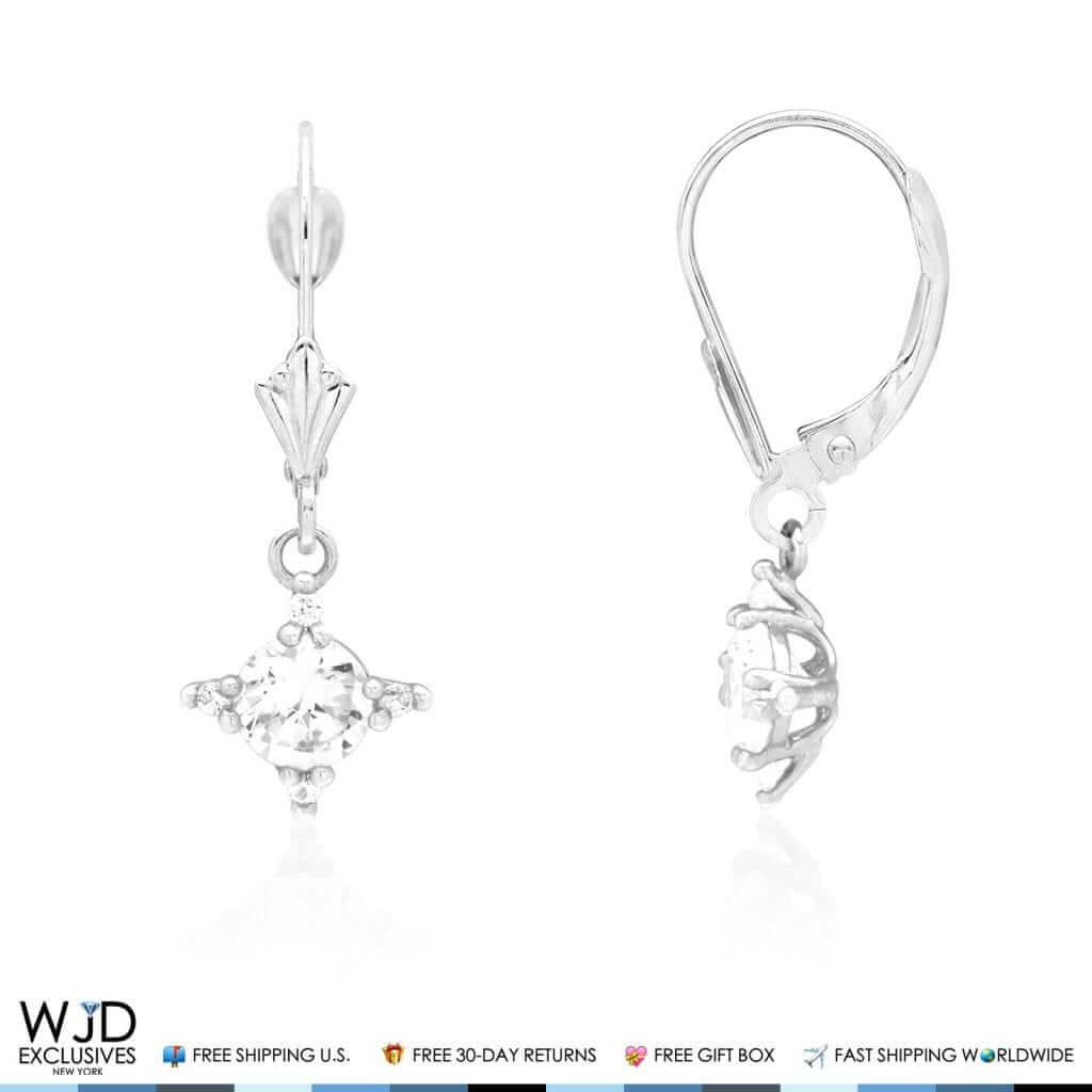 1.60Ct CZ 14K White Gold Dangle Drop Leverback Earrings