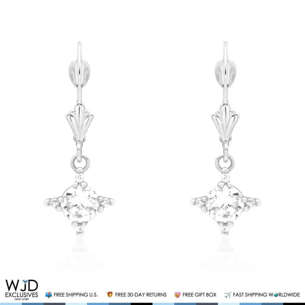 1.60Ct CZ 14K White Gold Dangle Drop Leverback Earrings