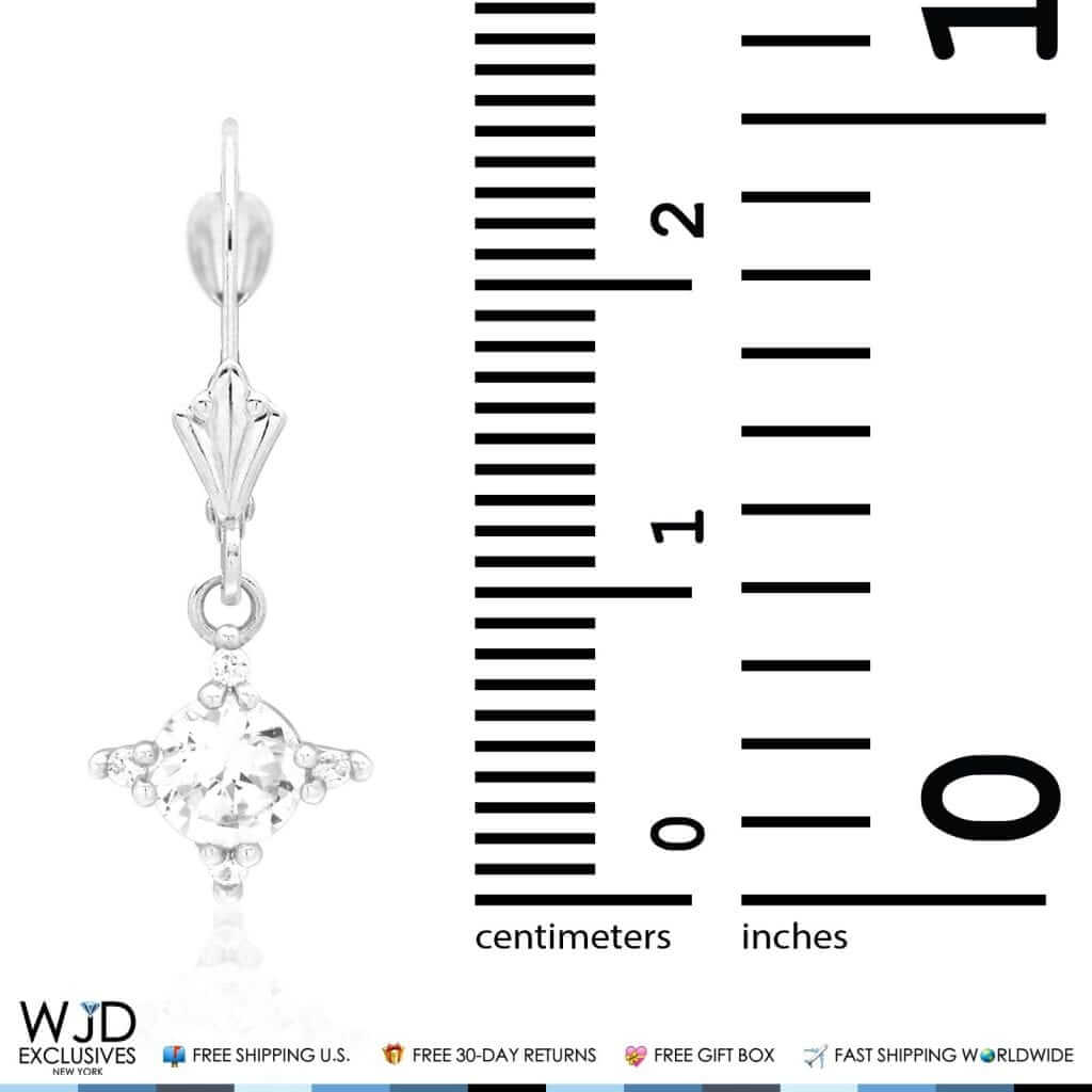 1.60Ct CZ 14K White Gold Dangle Drop Leverback Earrings