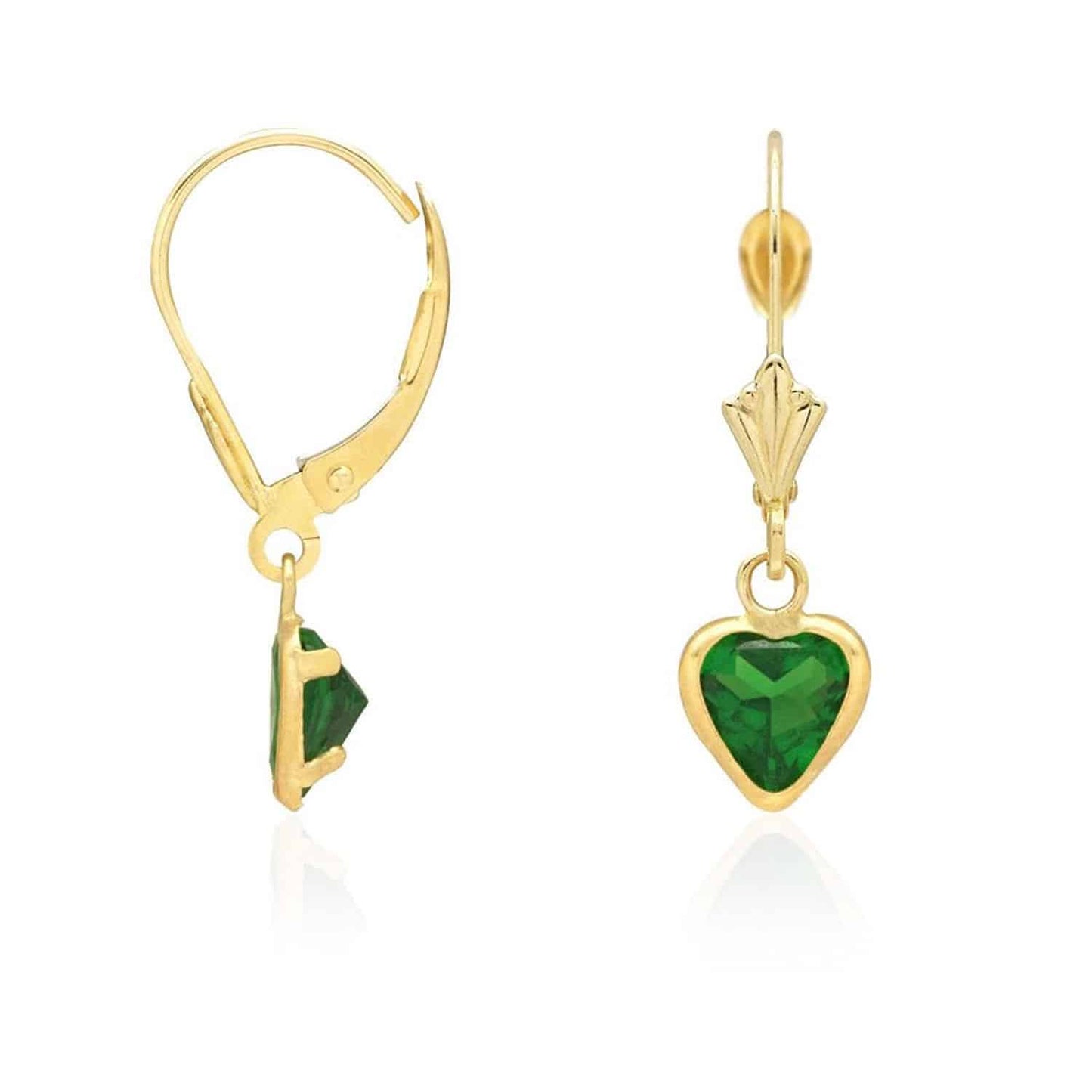 14K Yellow Gold Bezel Set Birthstone Heart Leverback Dangle Earrings 6mm