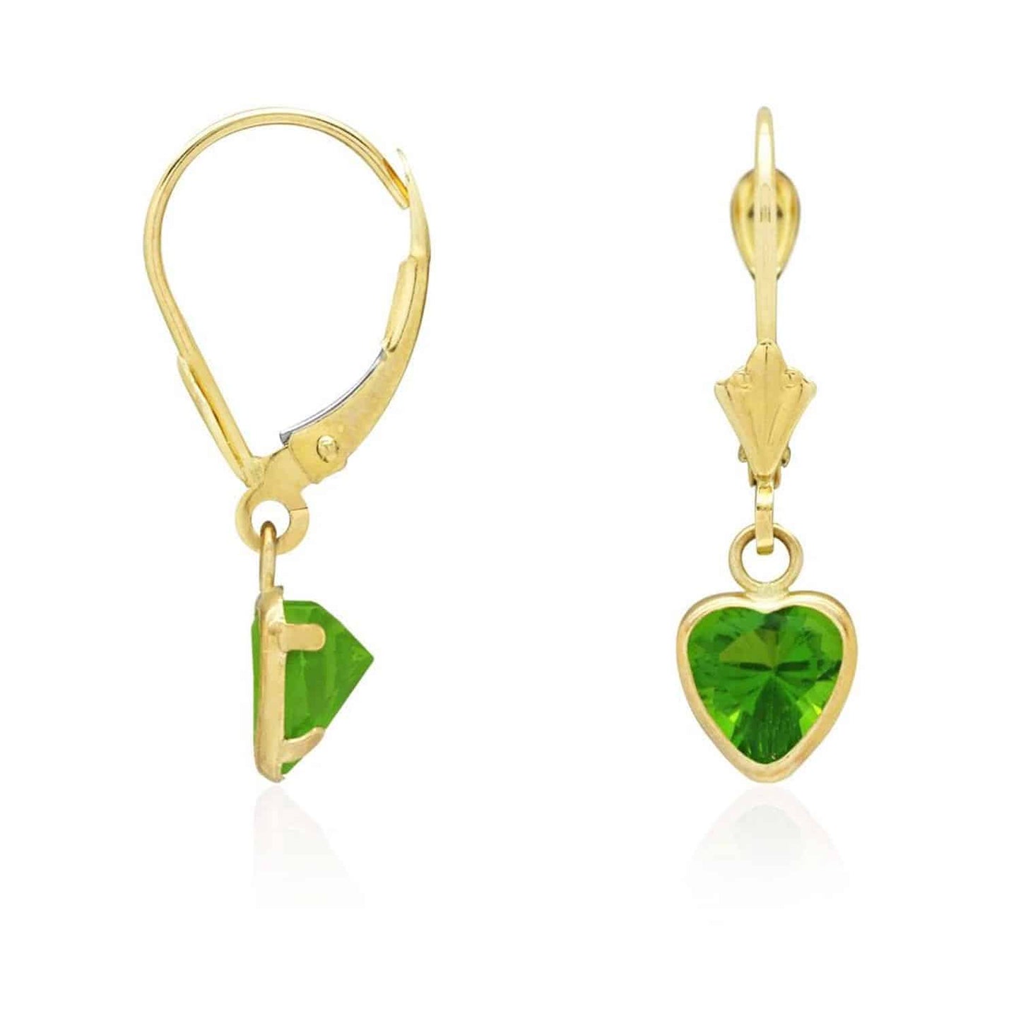 14K Yellow Gold Bezel Set Birthstone Heart Leverback Dangle Earrings 6mm