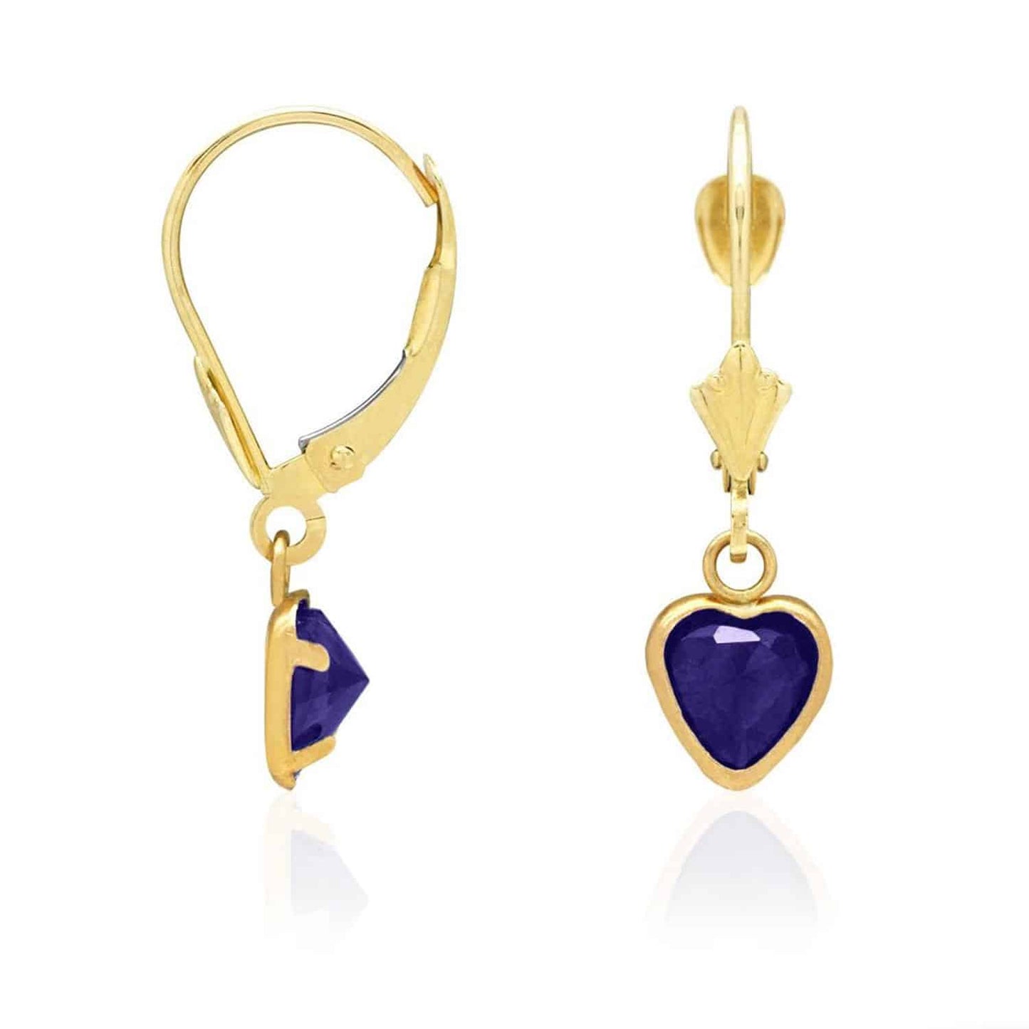 14K Yellow Gold Bezel Set Birthstone Heart Leverback Dangle Earrings 6mm