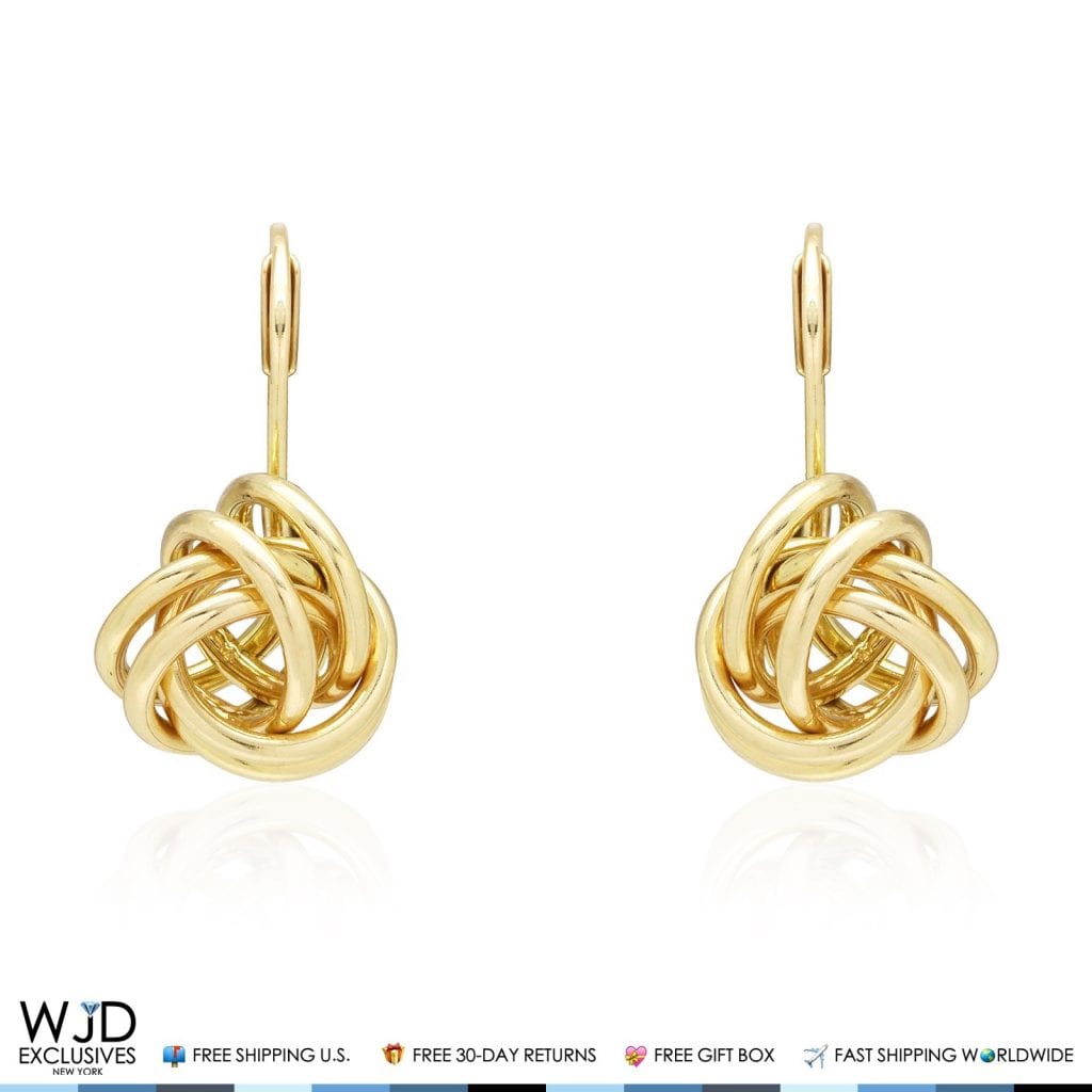 14K Yellow Gold White Gold Love Knot Lever Back Earrings 10mm