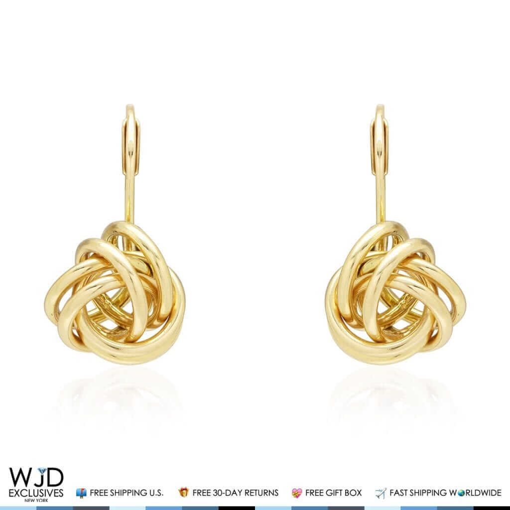 14K Yellow Gold White Gold Love Knot Lever Back Earrings 10mm