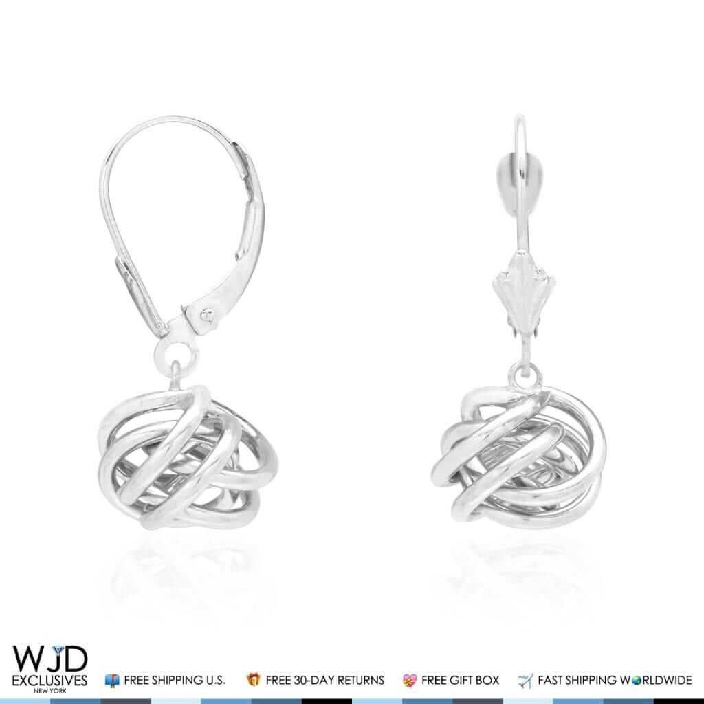 14K Yellow Gold White Gold Drop Love Knot Lever Back Earrings 10mm