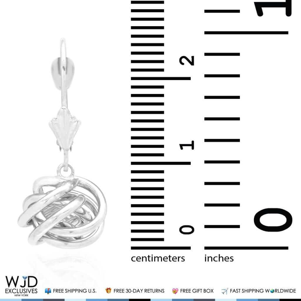 14K Yellow Gold White Gold Drop Love Knot Lever Back Earrings 10mm