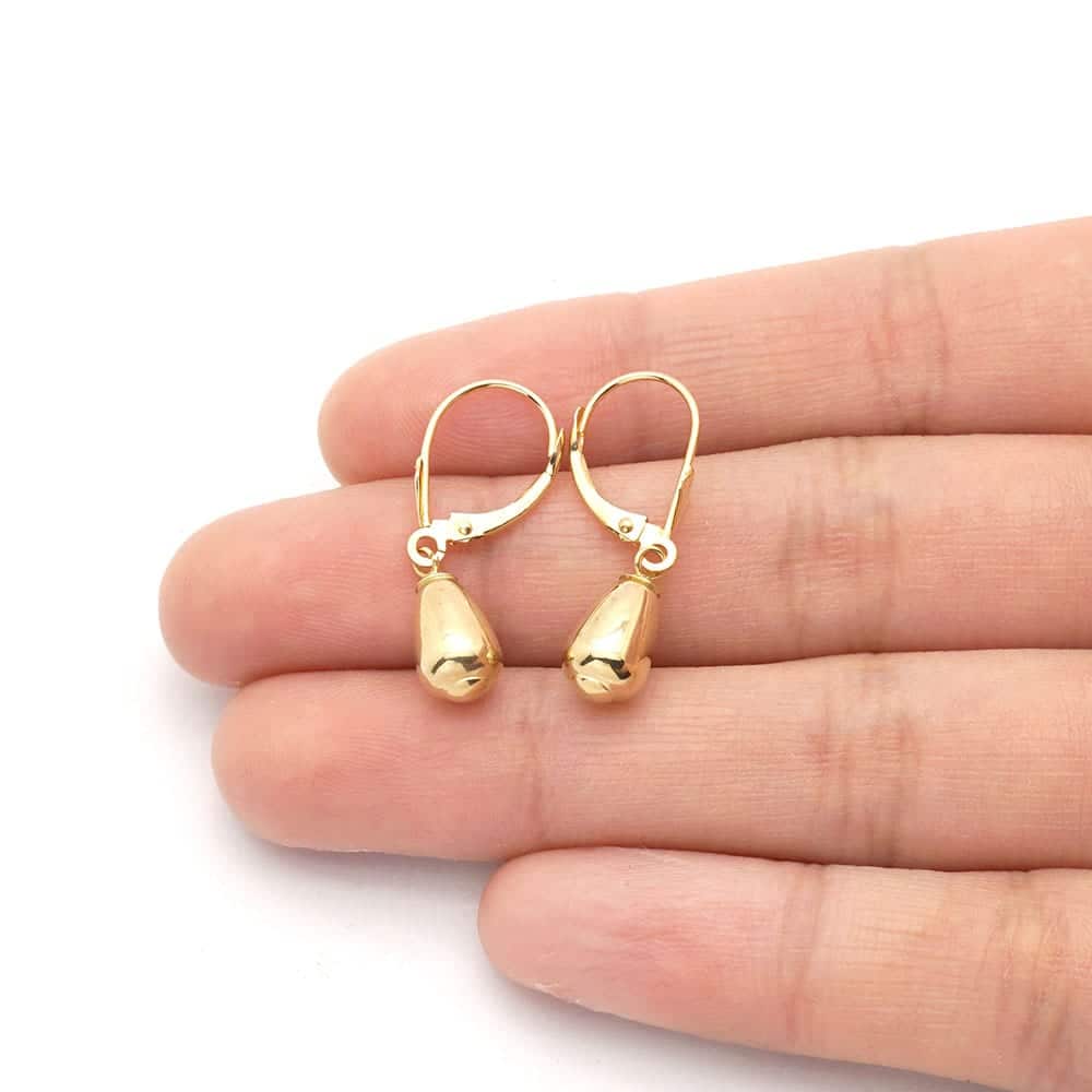 14k Yellow & White Gold Teardrop Drop Leverback Earrings