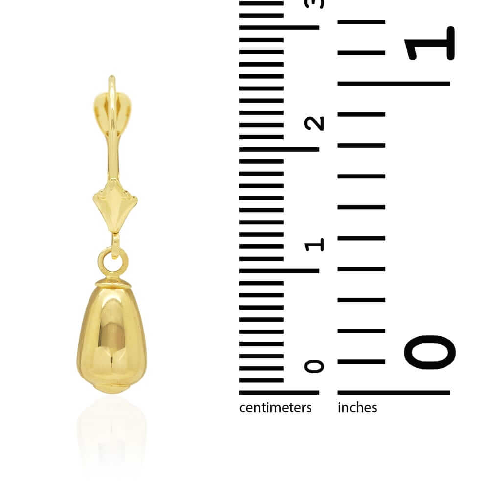 14k Yellow & White Gold Teardrop Drop Leverback Earrings