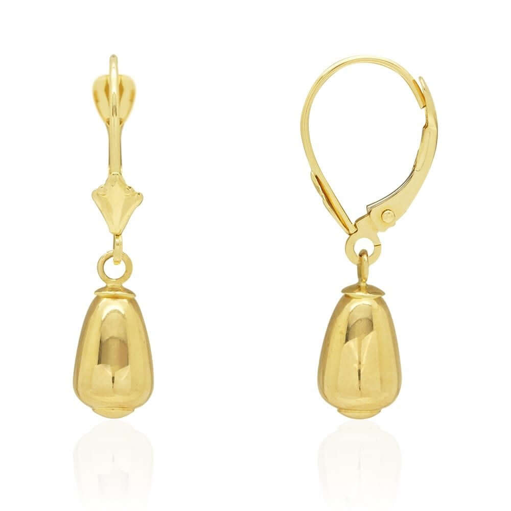 14k Yellow & White Gold Teardrop Drop Leverback Earrings
