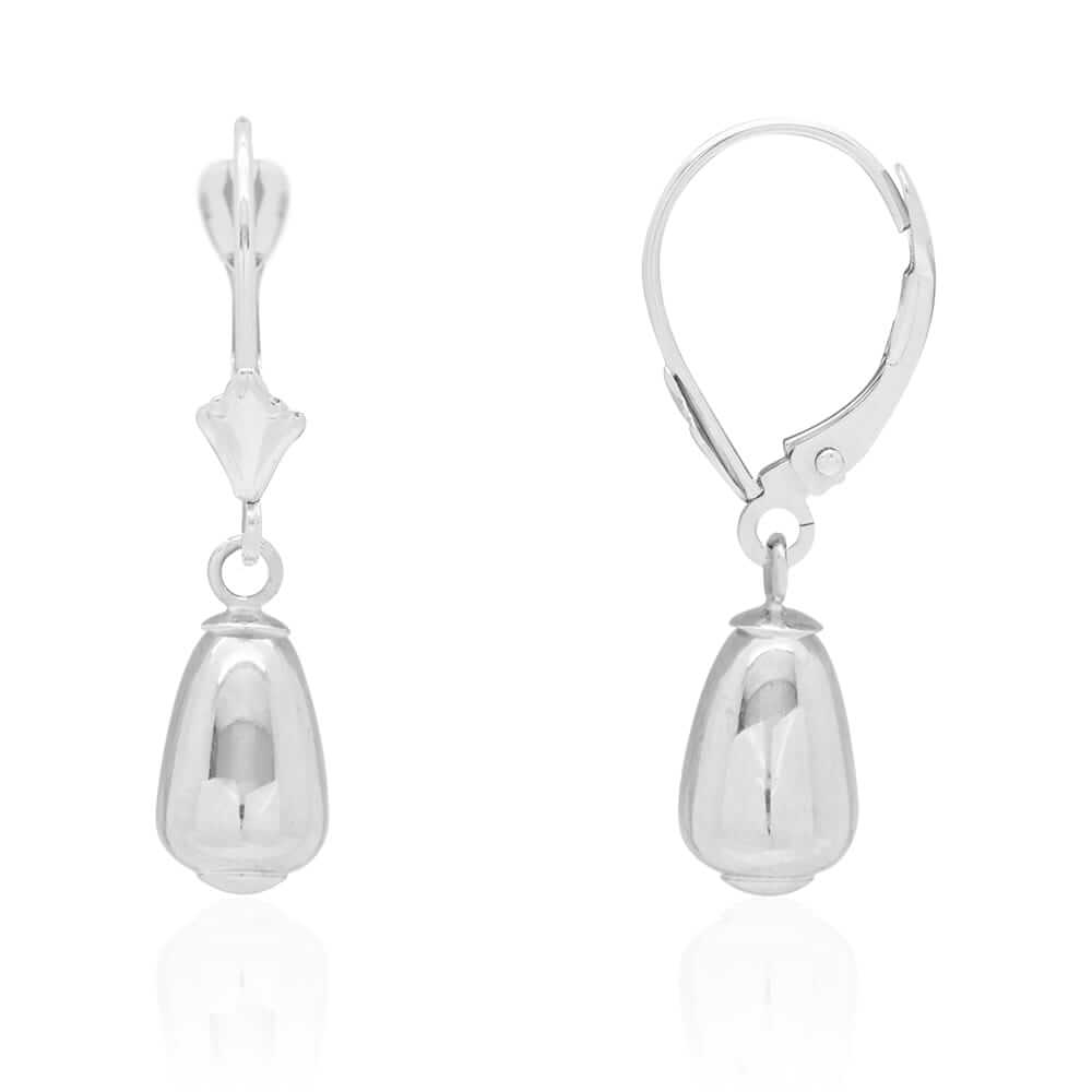 14k Yellow & White Gold Teardrop Drop Leverback Earrings
