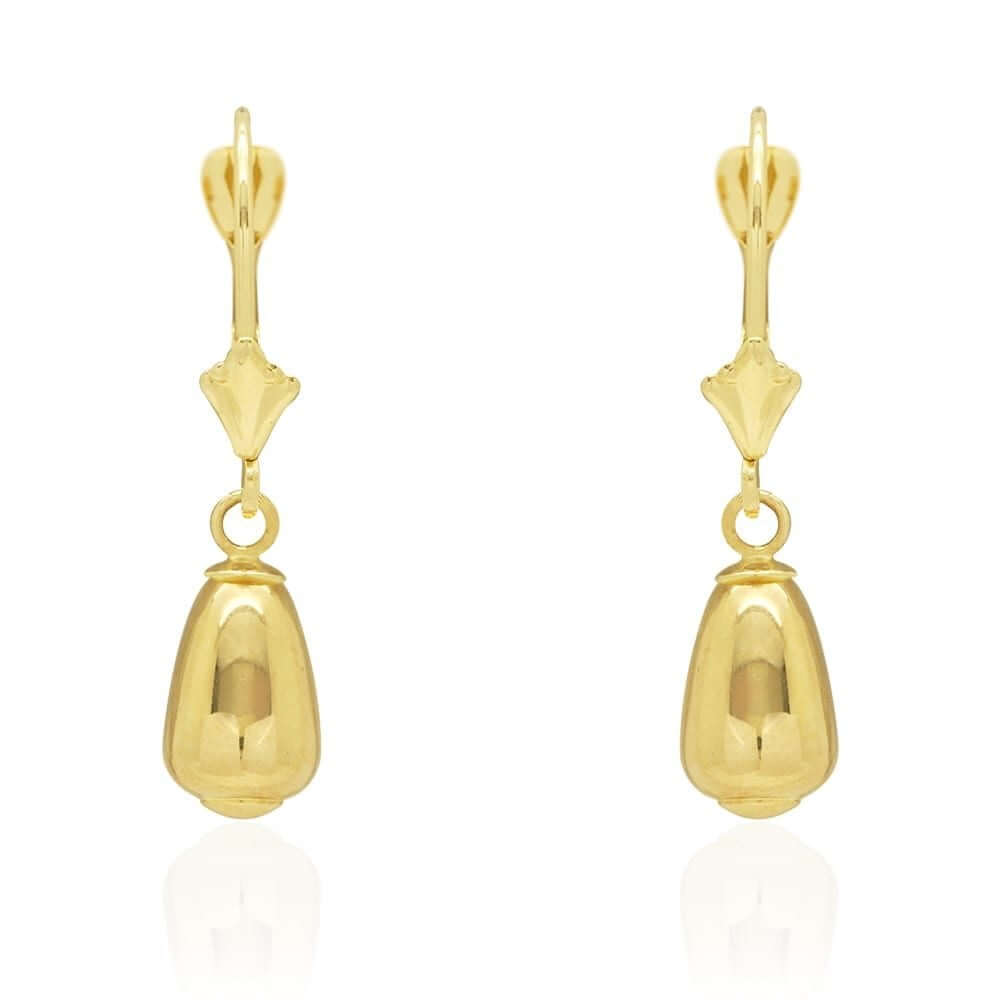 14k Yellow & White Gold Teardrop Drop Leverback Earrings
