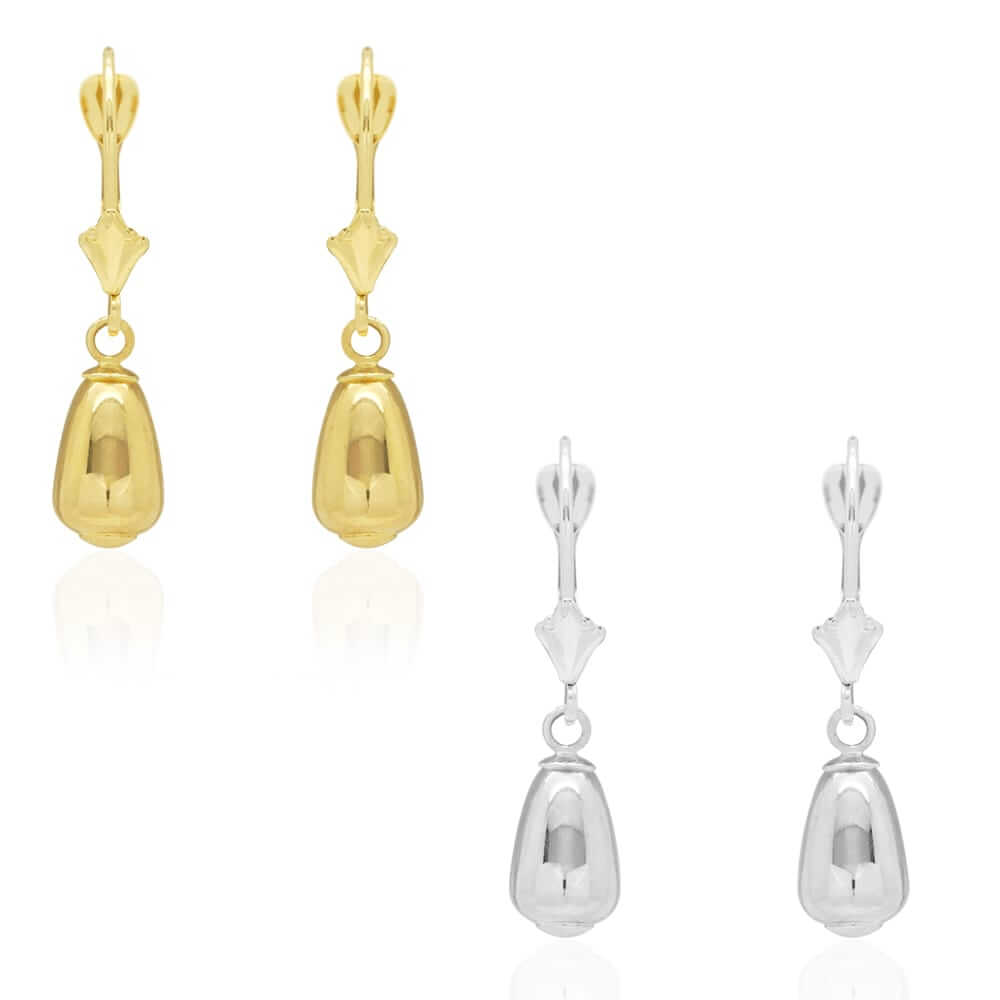 14k Yellow & White Gold Teardrop Drop Leverback Earrings