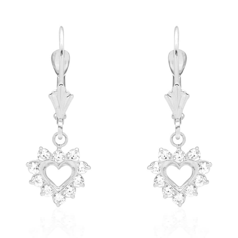 14k Gold Heart Ruby CZ Drop Leverback Earrings