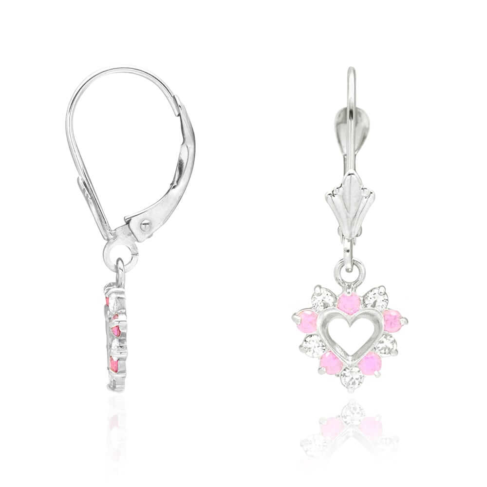 14k Gold Heart Ruby CZ Drop Leverback Earrings