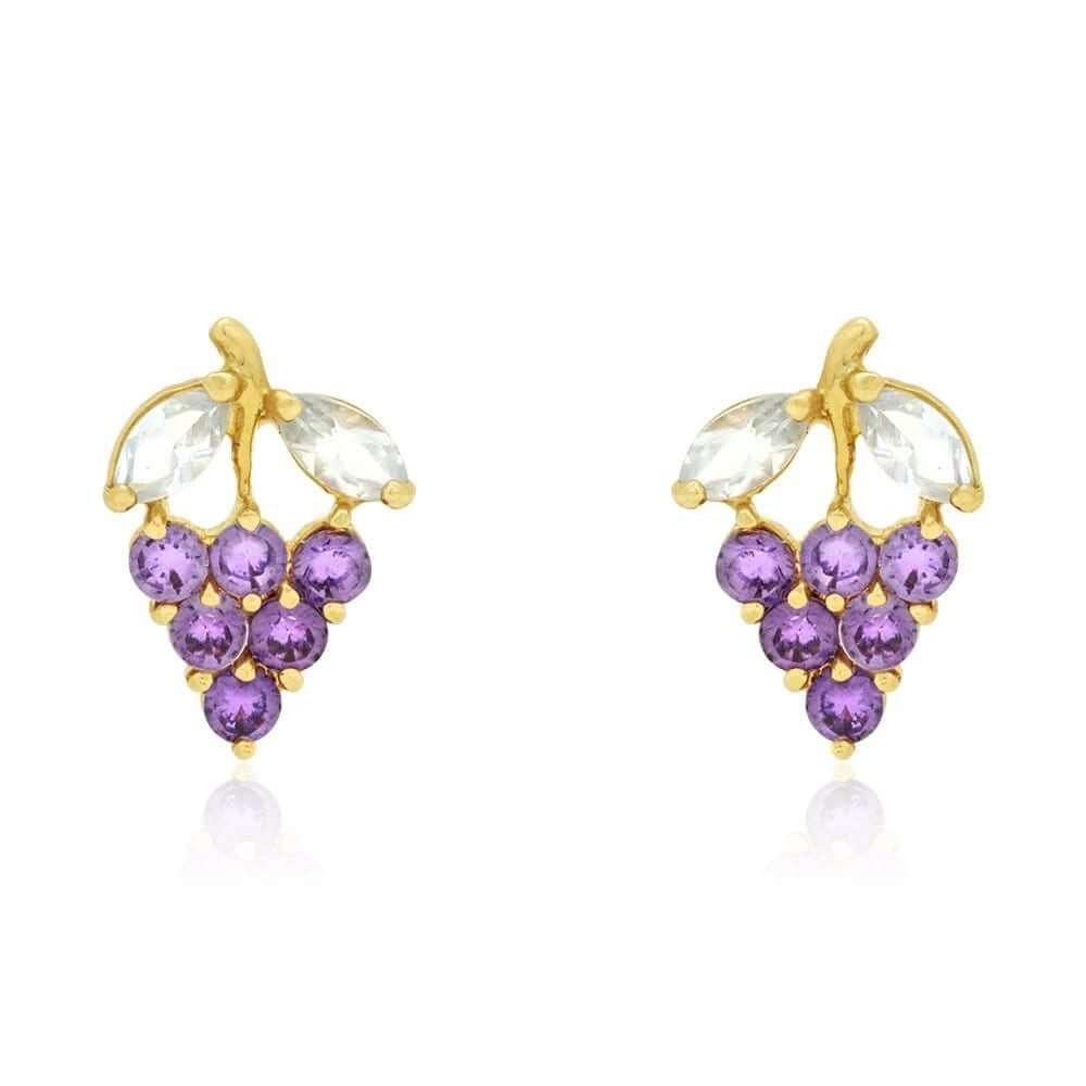 14k Yellow Gold Amethyst & Ruby Grapes Stud Screwback Earrings