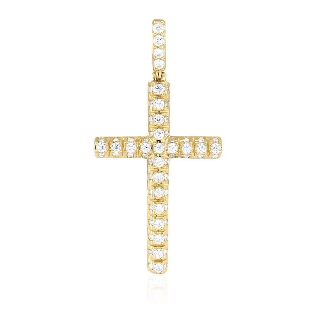 14k Solid Yellow Gold 3Ct Created Diamond Segmented Religious Cross Pendant
