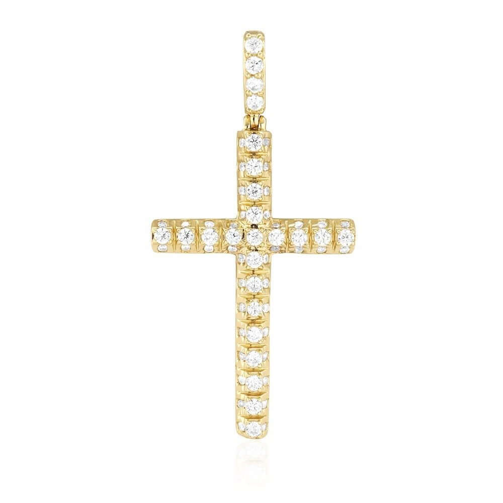 14K Yellow Gold 3Ct CZ Segmented Religious Cross Pendant