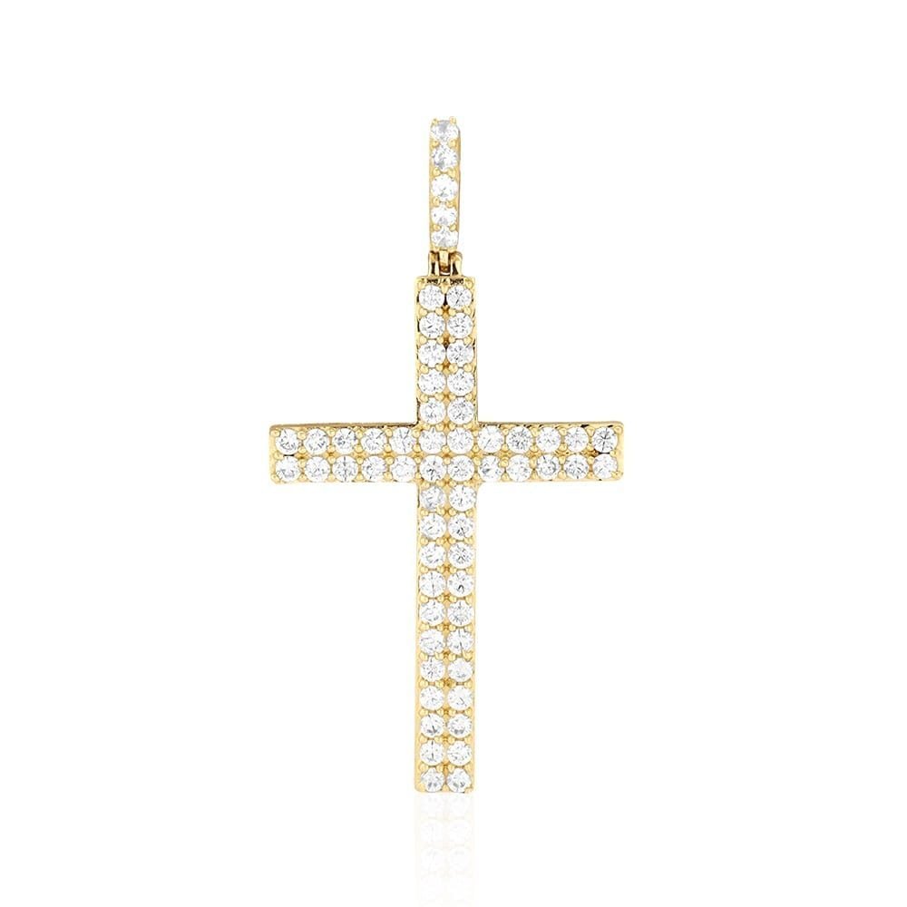 14k Solid Yellow Gold 1.75Ct Created Diamond Religious Cross Pendant 1.6"