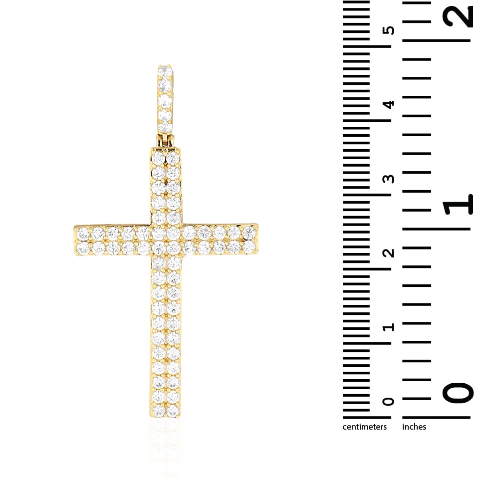 14k Solid Yellow Gold 1.75Ct Created Diamond Religious Cross Pendant 1.6"