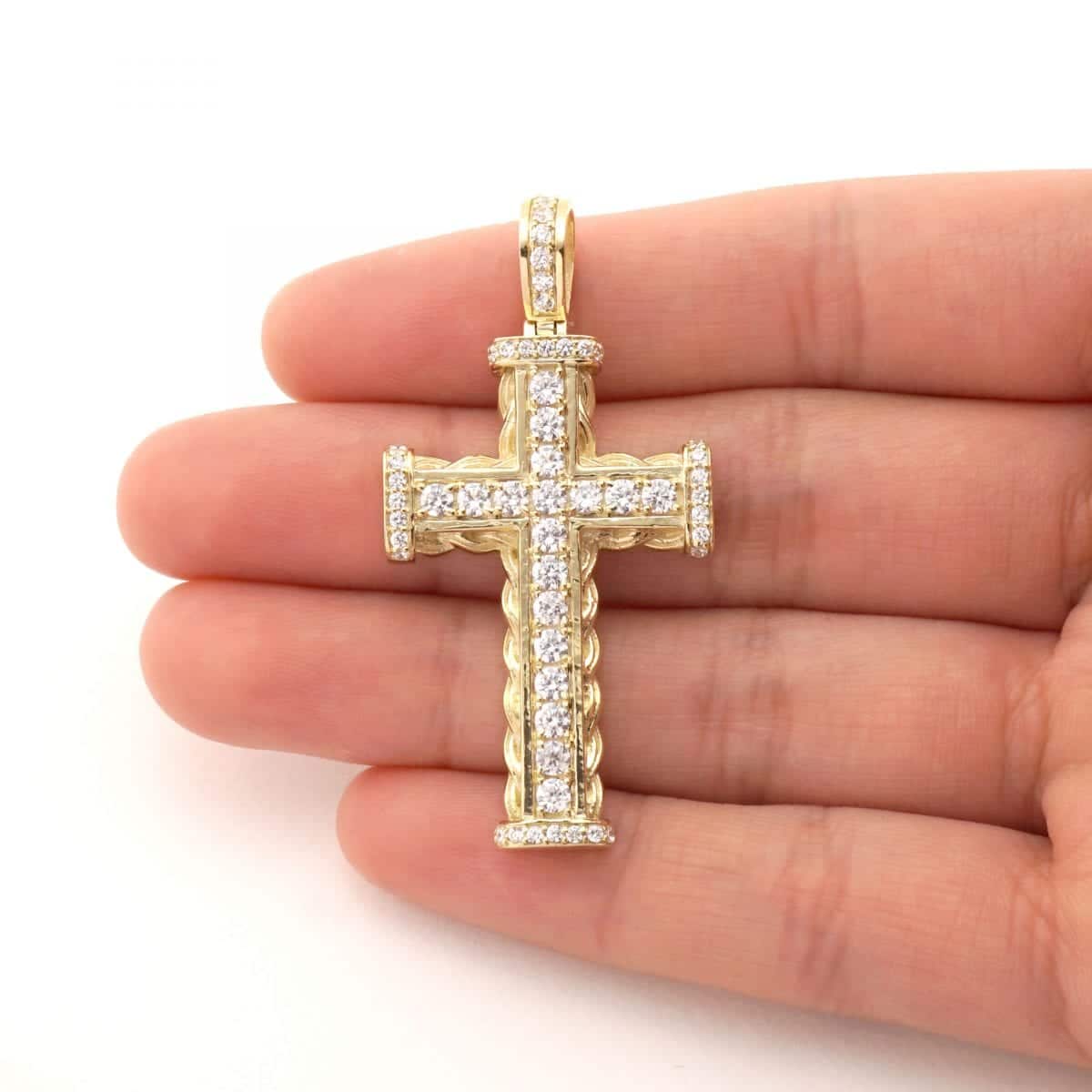 14k Solid Yellow Gold 3Ct Created Diamond Religious Catholic Cross Pendant
