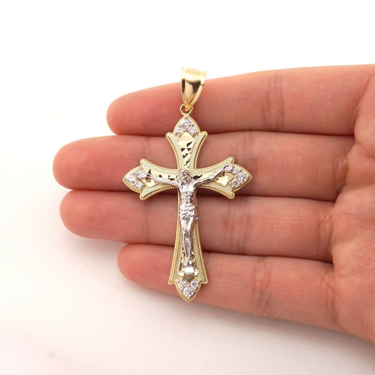14k Yellow Rose White Gold 1Ct CZ Cut Jesus Crucifix Pendant