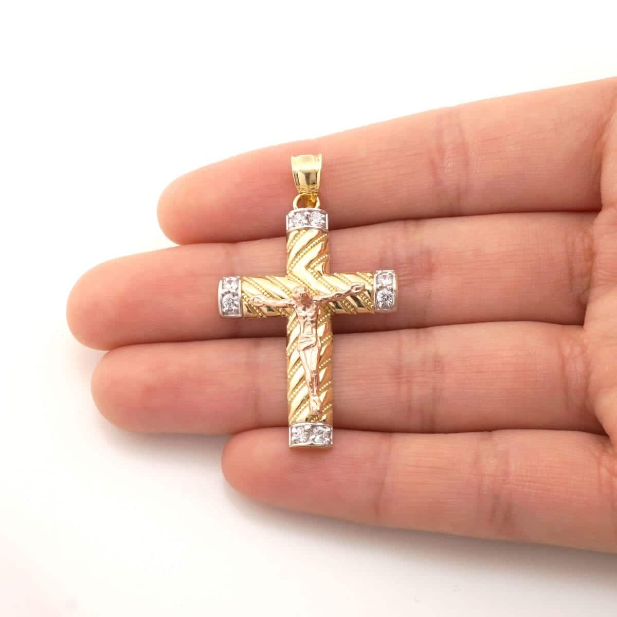 14k Solid Yellow White Rose Gold Jesus Crucifix CZ Pendant