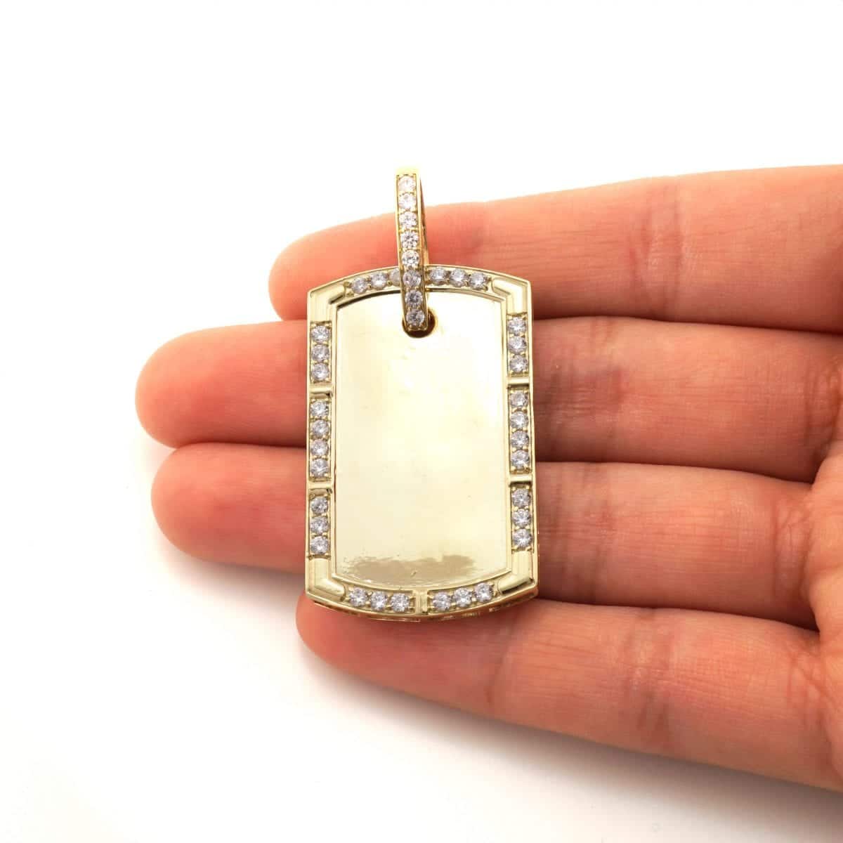 Engravable 14K Yellow Gold CZ Personalized Dog Tag Pendant 2"