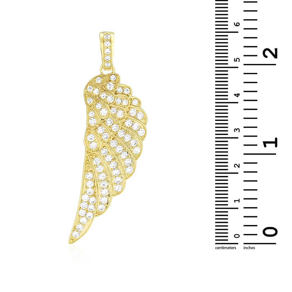 14K Yellow Gold 6Ct CZ Angel Wings Pendant 2.4"
