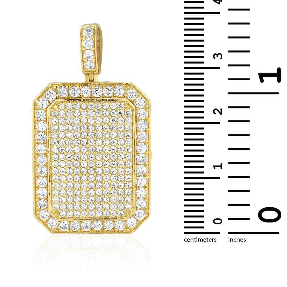 10K Real Gold 7.50Ct CZ Micro Pave Dog Tag Pendant 1.6"