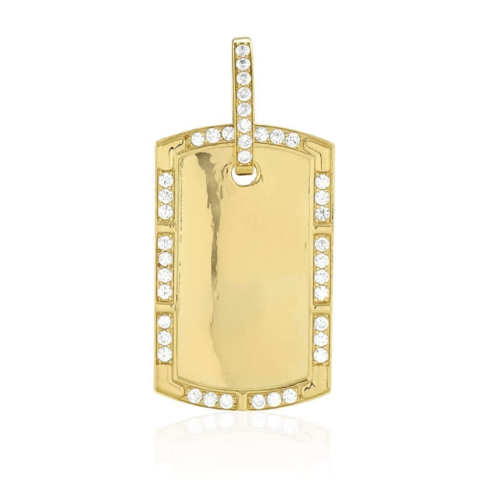 Engravable 14K Yellow Gold CZ Personalized Dog Tag Pendant 2"