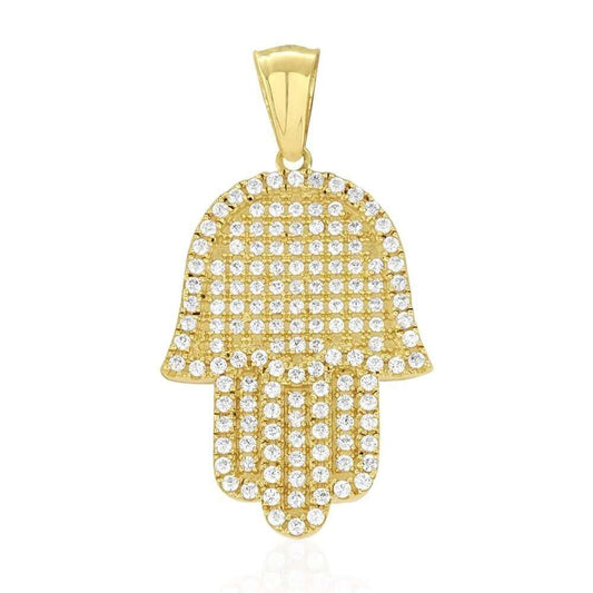 14k Yellow Gold CZ Hamsa Hand Of Fatima Pendant