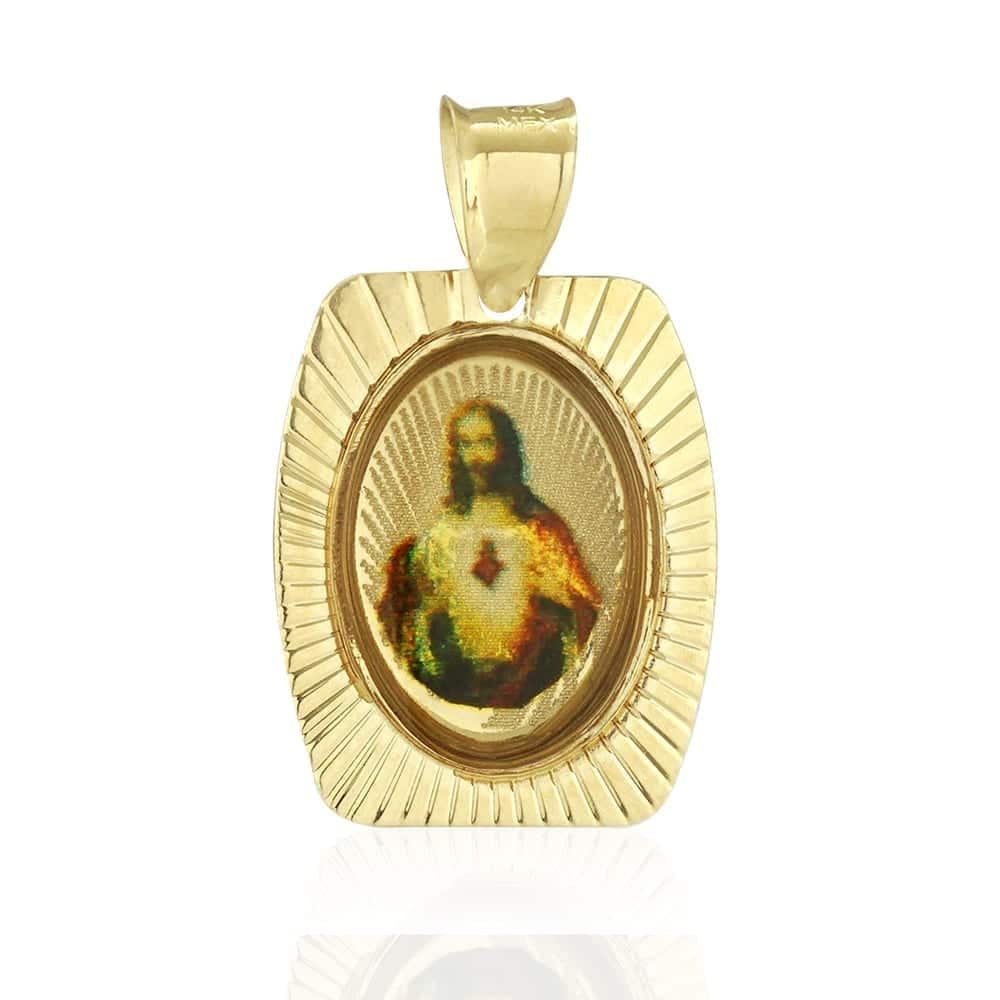 14k Yellow Gold Oval Jesus Image Textured Religious Medallion Pendant 0.8"
