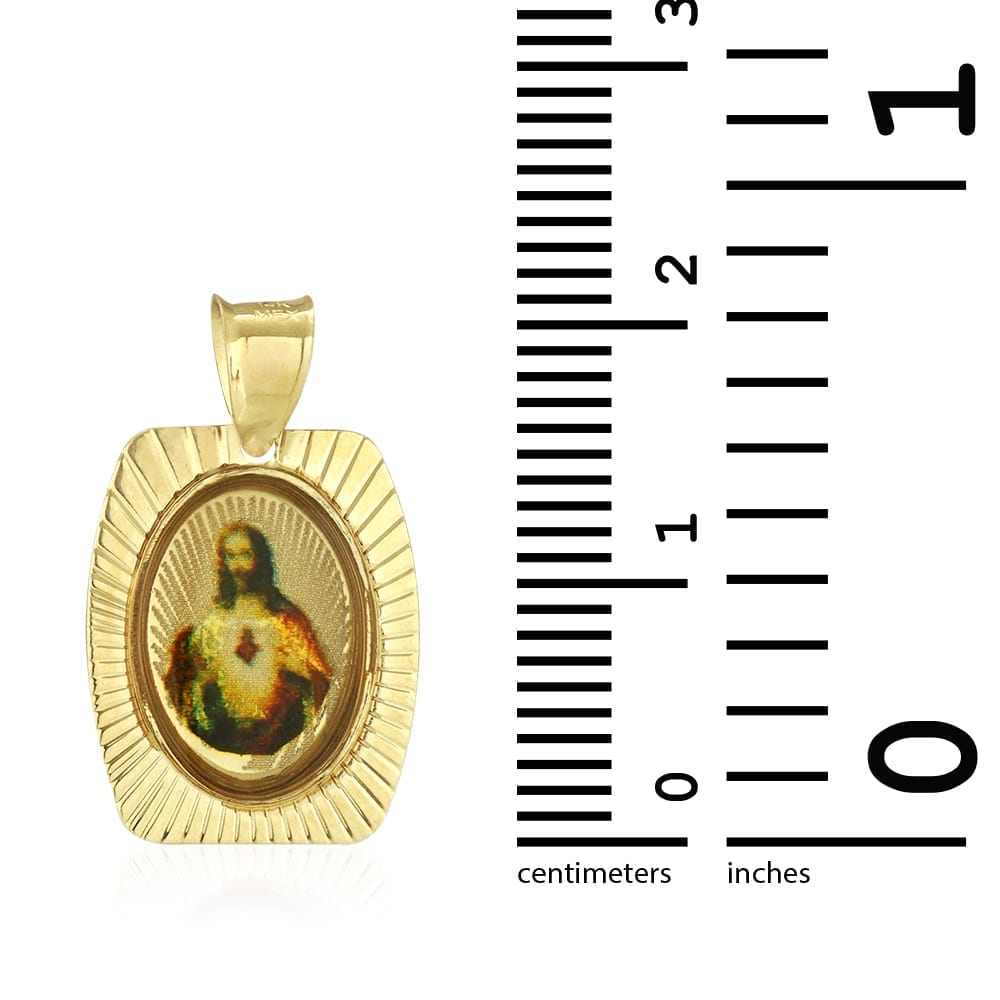 14k Yellow Gold Oval Jesus Image Textured Religious Medallion Pendant 0.8"