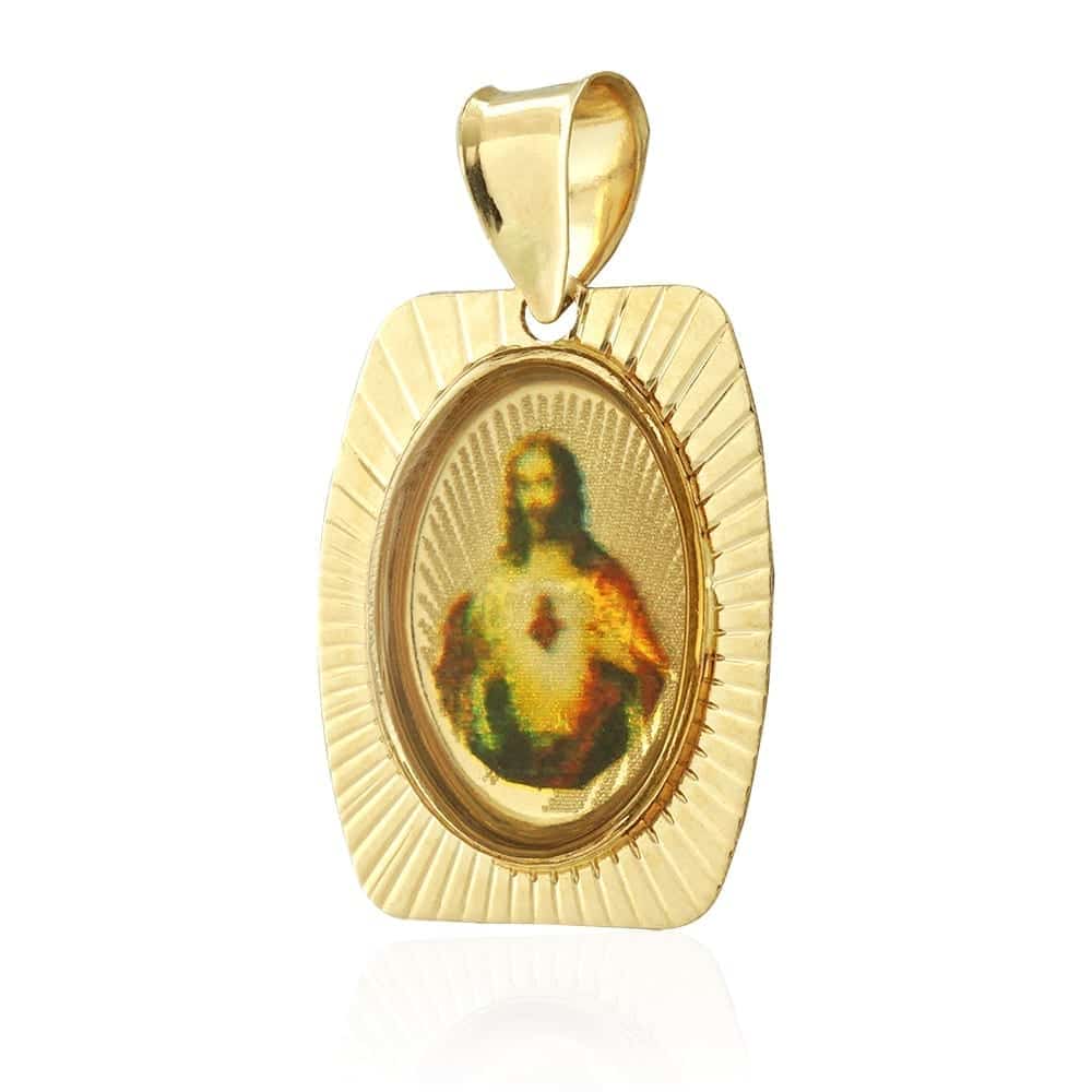 14k Yellow Gold Oval Jesus Image Textured Religious Medallion Pendant 0.8"