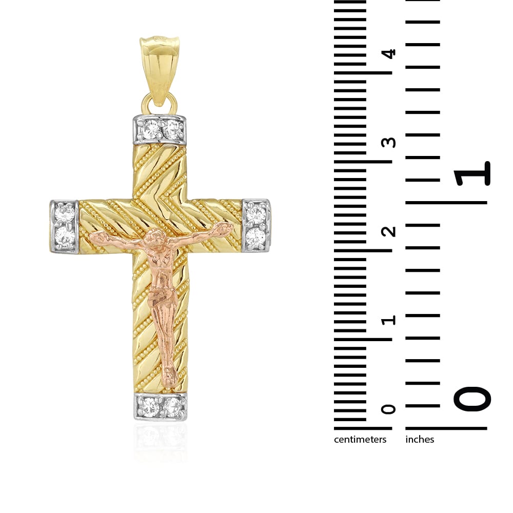 14k Solid Yellow White Rose Gold Jesus Crucifix CZ Pendant